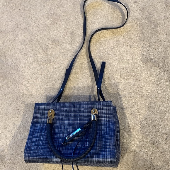 Cole Haan blue woven top handle bag. Leather  hold hardware - Picture 3 of 10